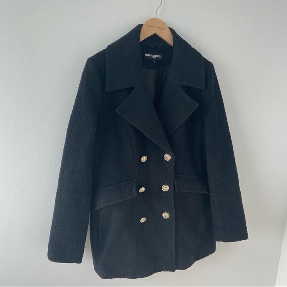 Karl Lagerfeld Navy Wool Pea Coat Size Medium - Picture 2 of 6